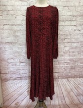 LOFT Womens Midi Dress Size 4 Red Animal Print Cheetah Long Sleeve Side Slit NEW - $52.00