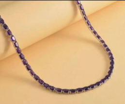 36CT Oval Cut Created Amethyst Diamond Tennis Necklace in 14K Gold Over 925-18&quot; - £211.20 GBP