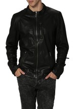 New Men&#39;s Genuine Lambskin Leather Jacket Black Slim Fit Motorcycle Jacket MJ131 - £93.70 GBP