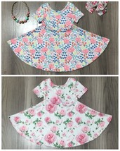 NEW Boutique Floral Girls Short Sleeve Twirl Dress - £6.79 GBP
