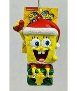 3.5&quot; SpongeBob Squarepants w/ Hat on Festive Present Christmas Ornament - £8.70 GBP