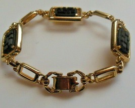 Vintage Signed EMMONS Gold-tone Panel Link Bracelet 7.5&quot; Long - £35.52 GBP