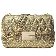 MICHAEL KORS Gold Metallic Sloan Quilted Pyramid Large Chain Shoulder Bag - £189.82 GBP