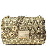 MICHAEL KORS Gold Metallic Sloan Quilted Pyramid Large Chain Shoulder Bag - £179.39 GBP