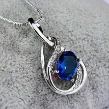 2.00Ct Oval Lab Created Blue Sapphire Teardrop Shape Pendant 925 Sterling Si1ver - £46.60 GBP
