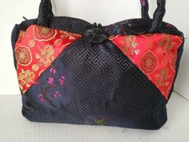 Chinese Silk Handbag Purse Black/Red. Zipper w/Handles. Decorative butto... - £5.51 GBP