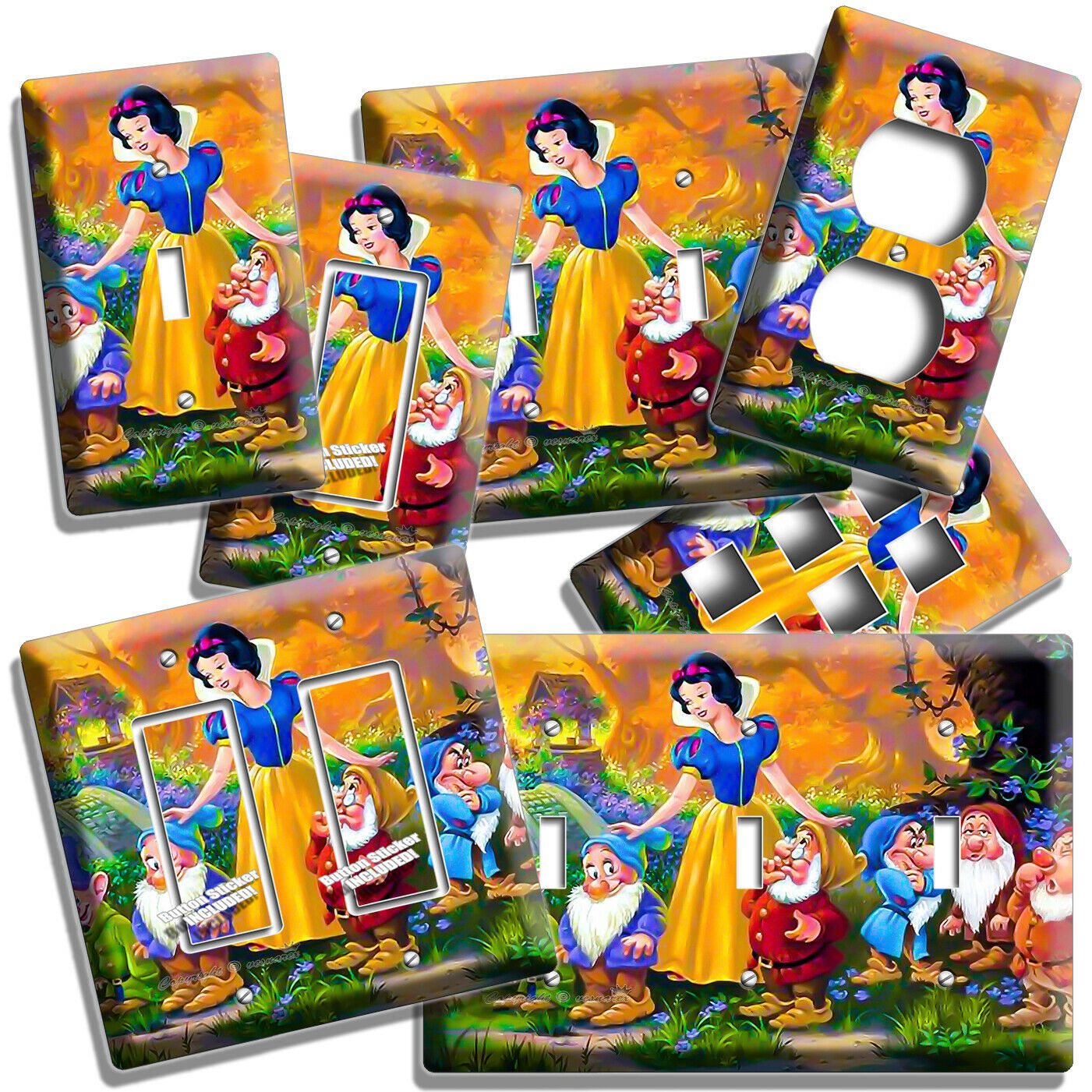SNOW WHITE PRINCESS AND 7 DWORFS LIGHT SWITCH WALL PLATES OUTLET GIRL ROOM DECOR