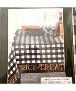 Trick or Treat Halloween Tablecloth 52&quot; x 70&quot; Oblong Black &amp; White Check... - £20.09 GBP