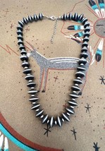 Southwestern Large Navajo Pearl Style Saucer Shape Silver Beaded Necklace - £43.95 GBP