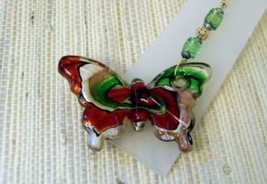 Glass Butterfly Ceiling Fan or Light Pull Handcrafted Red, Silver, Gold,&amp; Green - £10.25 GBP