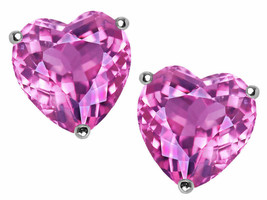 1 ct. Heart Genuine Pink Sapphire Stud Earrings in Sterling Silver - £24.69 GBP