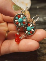 Dangle Earring circle red teal white - £6.36 GBP