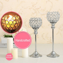 Metal Silver Candlestick Crystal Candle Holder Lantern Votice Candle Stand Party - £23.79 GBP+
