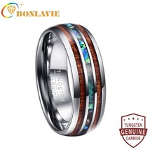S size 8mm hawaiian koa wood and abalone shell tungsten carbide rings wedding bands for thumb200