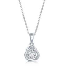 Sterling Silver Round CZ Love Knot Necklace - £34.09 GBP