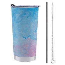 Mondxflaur Blue Pink Texture Steel Thermal Mug Thermos with Straw for Co... - $20.98