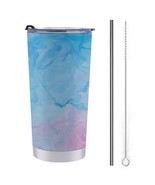 Mondxflaur Blue Pink Texture Steel Thermal Mug Thermos with Straw for Co... - $28.78 CAD