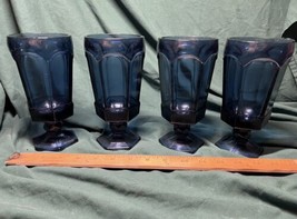 Vintage Colony Fostoria Virginia Dark Blue Footed Drinking Glasses, Set of 4 - £31.85 GBP