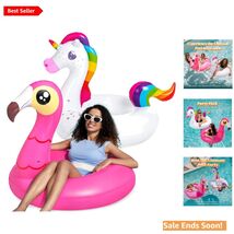 Oversized 2-Pack Flamingo &amp; Unicorn Pool Floats - Durable Fun for Summer... - $50.44