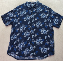 Denim &amp; Flower Shirt Mens Size Medium Blue Floral Ricky Singh Collar Button Down - £14.68 GBP