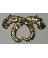 Vintage Brass Rhinestones Spots Two Leopards Heart Brooch Pin Costume Je... - £7.06 GBP