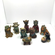 Kitty Cat Kitten Holiday Christmas Nativity Scene 9 Piece Resin Set 2006 READ - £23.26 GBP