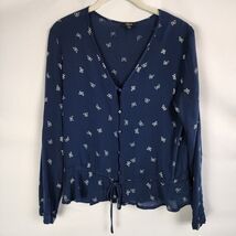 Rails Top Womens SZ MED Blue Navy White Butterfly Print Beaux Button Dow... - $21.88