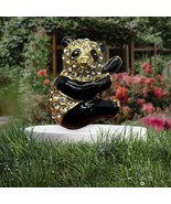 Black enamel Gold Tone with Rhinestones PANDA BEAR brooch pin , Vintag - $29.99 CAD