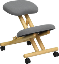 Mobile Wooden Ergonomic Kneeling Office Chair Gray Fabric NEW - £141.85 GBP