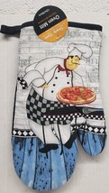 Printed Kitchen Oven Mitt (12&quot;) FAT CHEF WITH PEPPERONI PIZZA, black bac... - £6.18 GBP