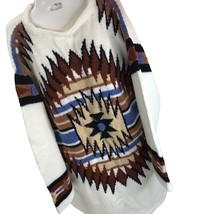 Vintage Knit Sweater Tunic Aztec Southwest L XL 60s 70s Grunge popover - £31.59 GBP