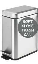 Soft Close Rectangular Trash Can 5L with Anti - Bag Slip Liner and Lid Stainless - £34.02 GBP