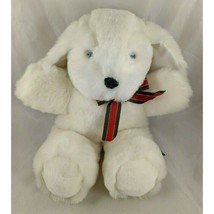 White Dog Christmas Ribbon Bell 15 Inch Chrisha Playful Plush 1988 Stuffed - $12.95