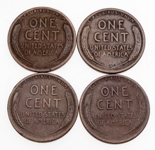Lot of 4 1C Wheat Cents (1911 thru 1914)-S in Very Good VG Condition Brown Color - £71.20 GBP