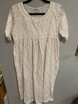 Vintage Floral Nightgown- The 1 For Us-Lace Pleated POCKETS White/Red Me... - $30.20