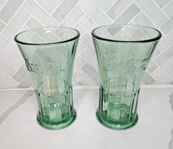 Coca Cola Vintage Green Tall Flared Libbey Heavy Glasses Lot of 2 Tumblers Coke  - $9.85