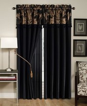 Royale 4-Piece Jacquard Floral Window Curtain/Drape Set, Black/Gold, From The - £50.73 GBP
