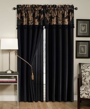 Royale 4-Piece Jacquard Floral Window Curtain/Drape Set, Black/Gold, From The - £48.79 GBP