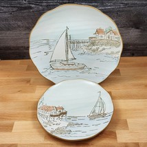 Coastal Sketchbook Plates Set of 2 Decorative Sail Boat Embossed by Blue... - £22.77 GBP
