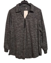 BloomChic Shirt Womens Size 22 24 Gray Ribbed Knit O Ring Zipper V Neck  - $14.85