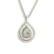 Antique Rose Cut Diamond Teardrop Halo Pendant Necklace 14K White Gold 4.87 Gr - £1,581.98 GBP