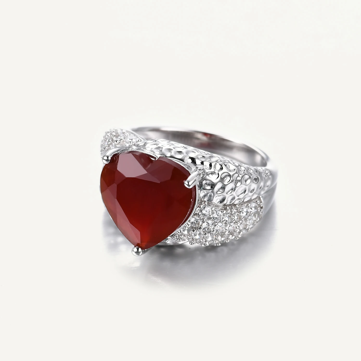 925 Sterling Silver Signet Seal Rings Heart Cut Design Red Agate For Women Or Ma - £61.35 GBP