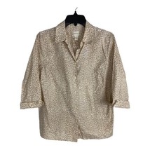 Chicos Womens Shirt Adult Size 1=Medium Cream Brown Cheetah Pleated Back Button - £21.18 GBP