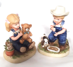 Homco Denim Days After Chores Figurine #1504 1985 Figurines Puppies Teddy Bear - £11.57 GBP