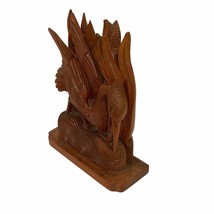 Carved Wood Crane Feeding in Water Grasses Asian Style Bookend 11&quot; H AS IS - £31.53 GBP