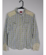 Levi&#39;s Western Long Sleeve Blue Green Checkered Pearl Snap Shirt Womens ... - $423.62 MXN