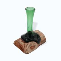 Molton Recycled Beer Bottle Glass Flower Vase On Wooden Stand - £26.37 GBP