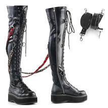 DEMONIA EMI377/BVL Goth 2&quot; Platform Lace-Up Straps Black Thigh High Women Boots - £94.48 GBP