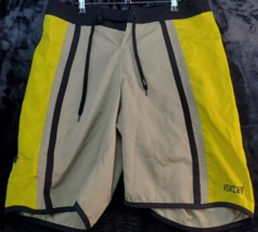 Hurley Activewear Swim Shorts Mens Size 33 Tan Yellow Flat Front Drawstr... - $12.07