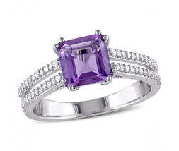 2.4Ct Asscher Simulated Amethyst Engagement Solitaire Ring 14k White Gold Plated - £112.97 GBP